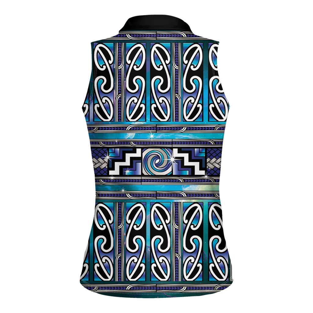 Maori Matariki Women Sleeveless Polo Shirt Blue Galaxy Aesthetic Koru Art