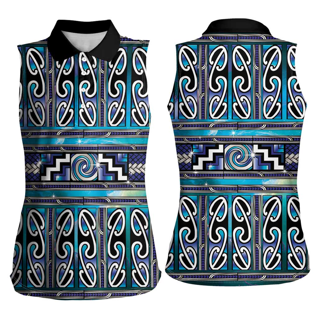 Maori Matariki Women Sleeveless Polo Shirt Blue Galaxy Aesthetic Koru Art