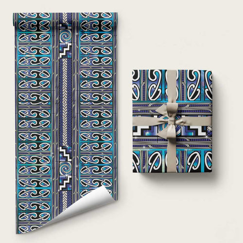 Maori Matariki Wrapping Paper Blue Galaxy Aesthetic Koru Art