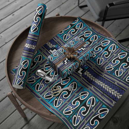 Maori Matariki Wrapping Paper Blue Galaxy Aesthetic Koru Art