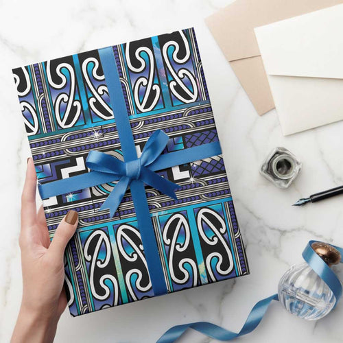 Maori Matariki Wrapping Paper Blue Galaxy Aesthetic Koru Art