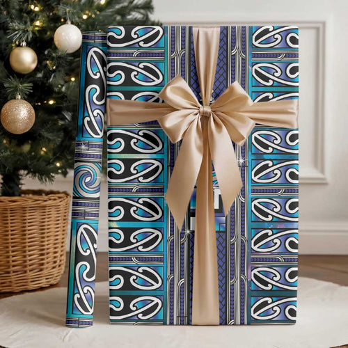 Maori Matariki Wrapping Paper Blue Galaxy Aesthetic Koru Art
