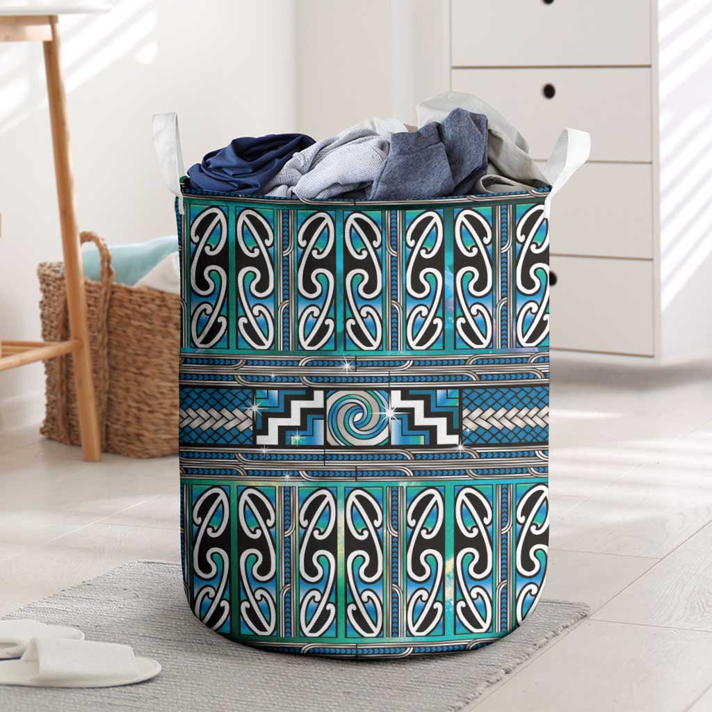 Maori Matariki Laundry Basket Green Galaxy Aesthetic Koru Art