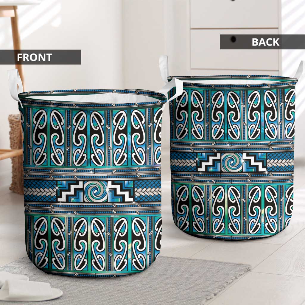 Maori Matariki Laundry Basket Green Galaxy Aesthetic Koru Art