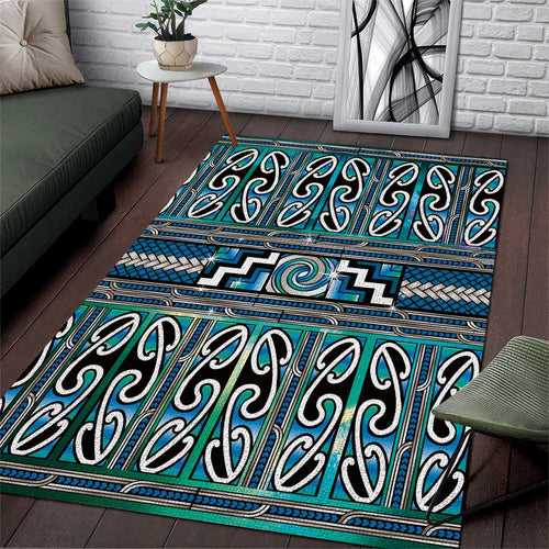 Maori Matariki Area Rug Green Galaxy Aesthetic Koru Art