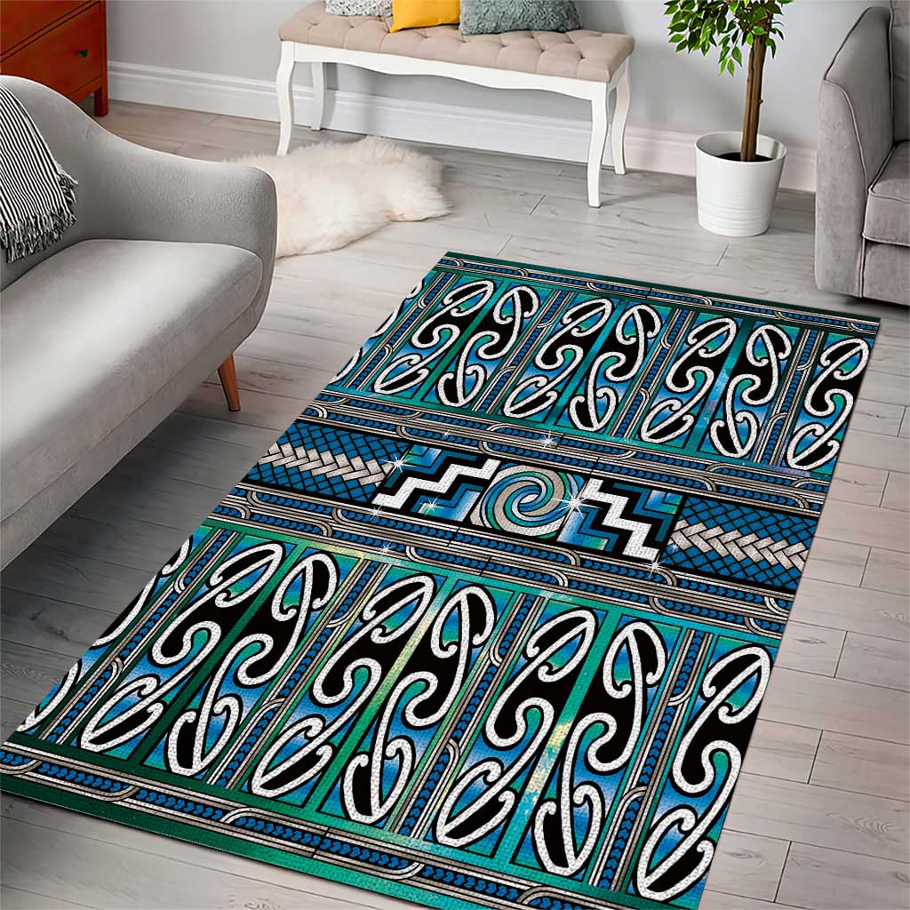 Maori Matariki Area Rug Green Galaxy Aesthetic Koru Art