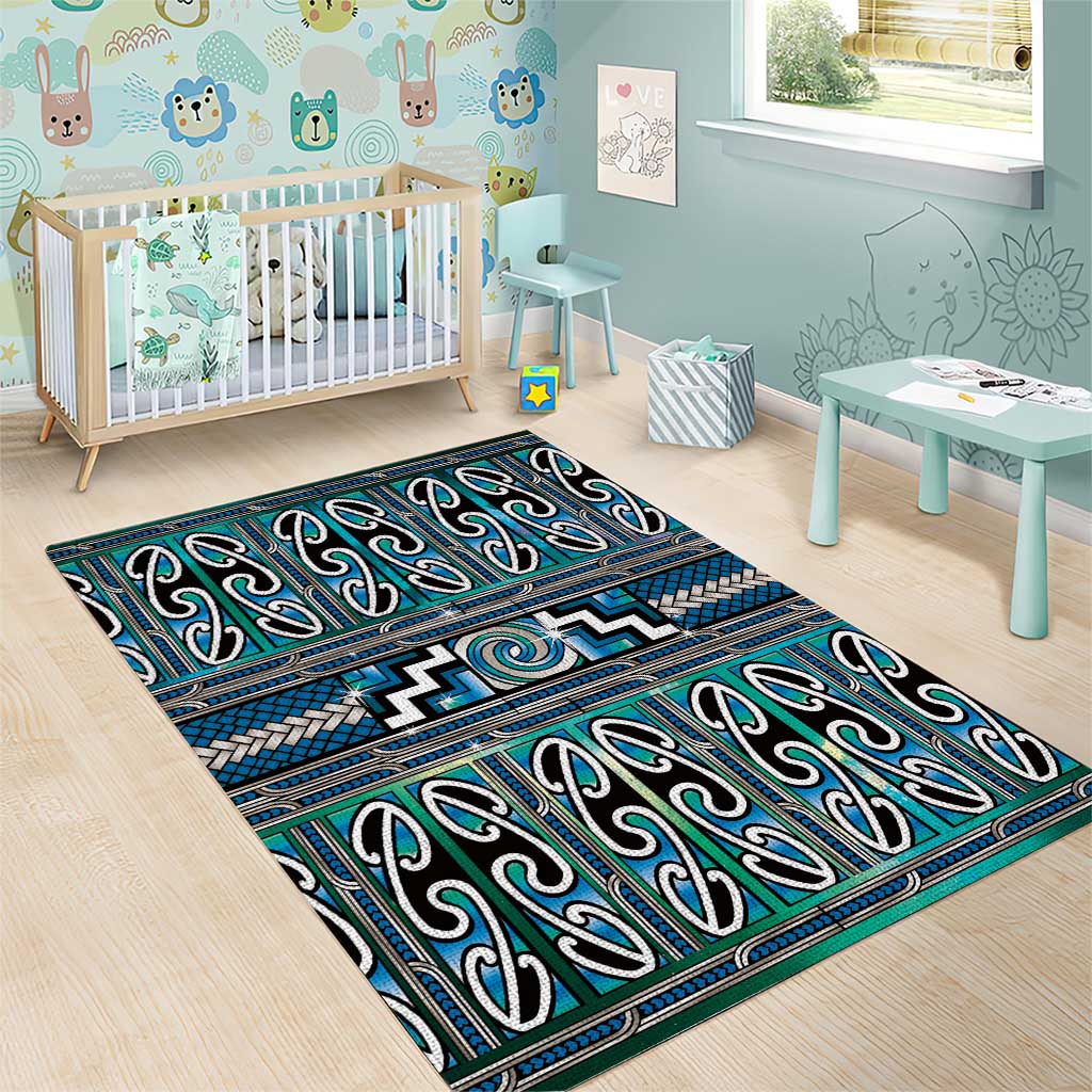 Maori Matariki Area Rug Green Galaxy Aesthetic Koru Art