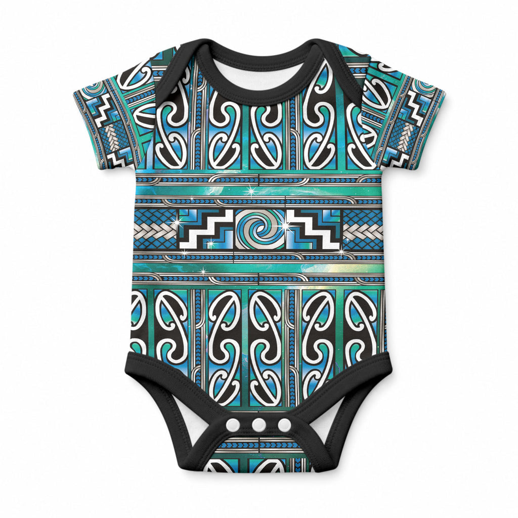 Maori Matariki Baby Onesie Green Galaxy Aesthetic Koru Art