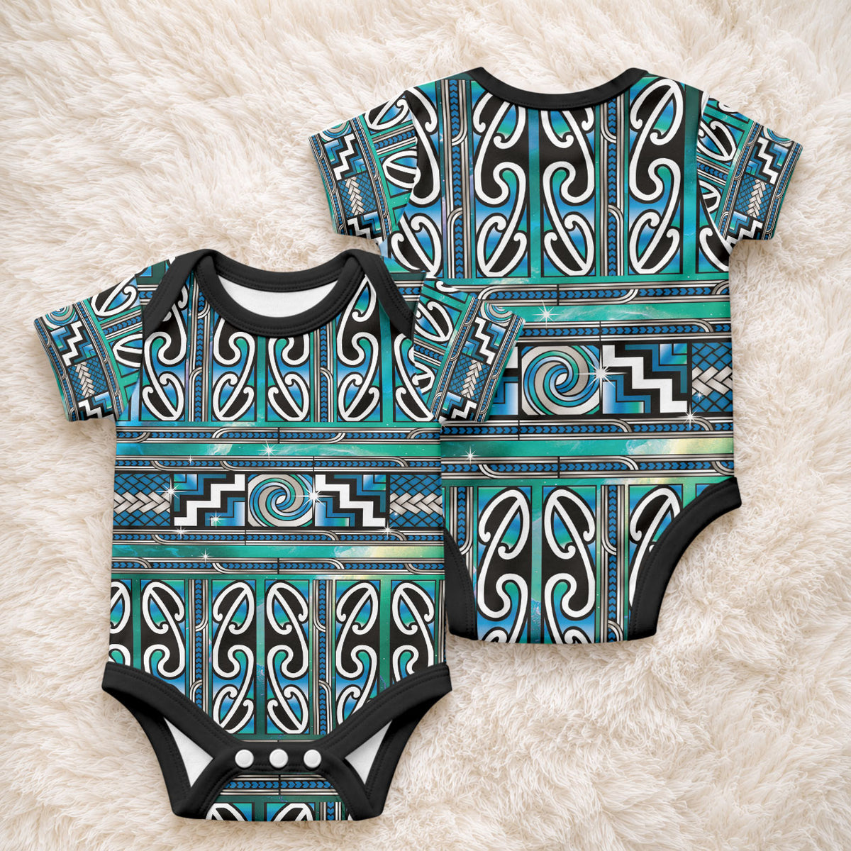 Maori Matariki Baby Onesie Green Galaxy Aesthetic Koru Art