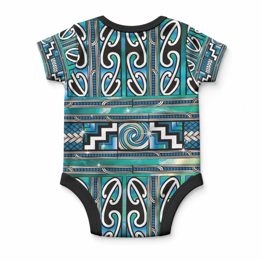 Maori Matariki Baby Onesie Green Galaxy Aesthetic Koru Art