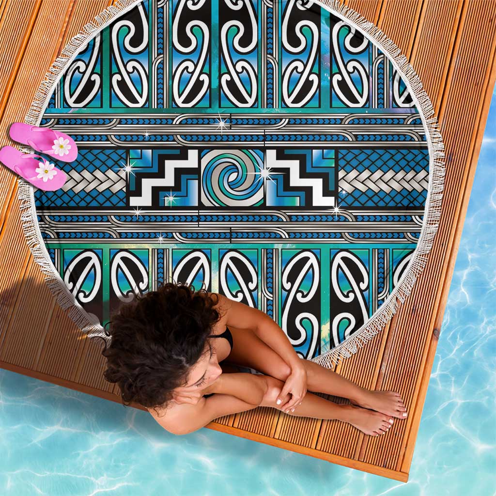 Maori Matariki Beach Blanket Green Galaxy Aesthetic Koru Art