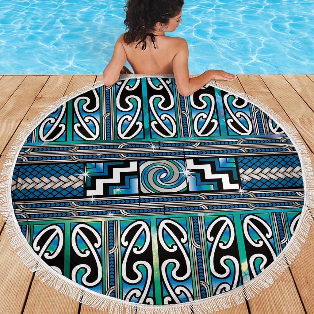 Maori Matariki Beach Blanket Green Galaxy Aesthetic Koru Art