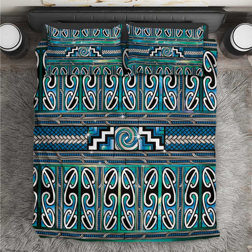 Maori Matariki Bedding Set Green Galaxy Aesthetic Koru Art