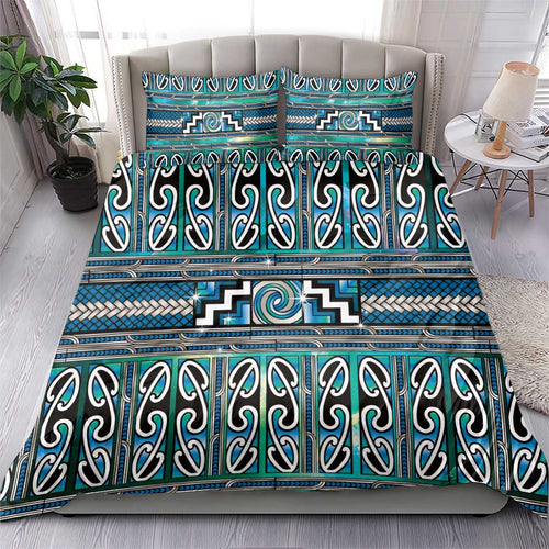 Maori Matariki Bedding Set Green Galaxy Aesthetic Koru Art