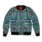 Maori Matariki Bomber Jacket Green Galaxy Aesthetic Koru Art