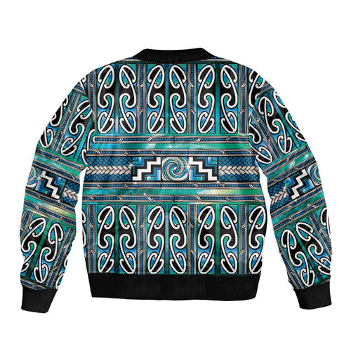 Maori Matariki Bomber Jacket Green Galaxy Aesthetic Koru Art