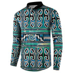 Maori Matariki Button Sweatshirt Green Galaxy Aesthetic Koru Art