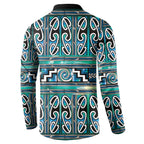 Maori Matariki Button Sweatshirt Green Galaxy Aesthetic Koru Art