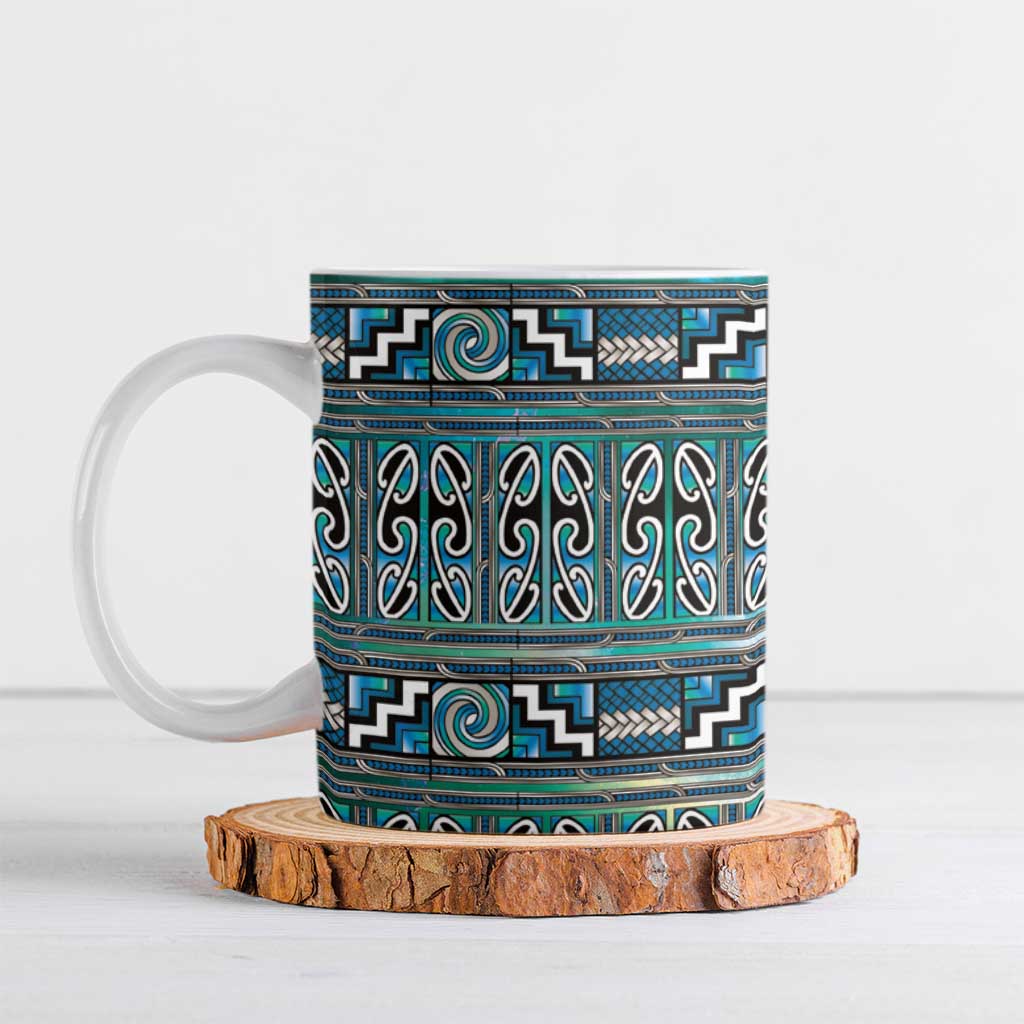 Maori Matariki Ceramic Mug Green Galaxy Aesthetic Koru Art