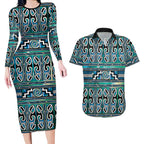 Maori Matariki Couples Matching Long Sleeve Bodycon Dress and Hawaiian Shirt Green Galaxy Aesthetic Koru Art