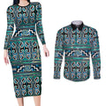 Maori Matariki Couples Matching Long Sleeve Bodycon Dress and Long Sleeve Button Shirt Green Galaxy Aesthetic Koru Art