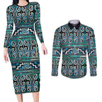 Maori Matariki Couples Matching Long Sleeve Bodycon Dress and Long Sleeve Button Shirt Green Galaxy Aesthetic Koru Art