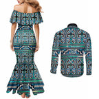 Maori Matariki Couples Matching Mermaid Dress and Long Sleeve Button Shirt Green Galaxy Aesthetic Koru Art