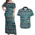 Maori Matariki Couples Matching Off Shoulder Maxi Dress and Hawaiian Shirt Green Galaxy Aesthetic Koru Art