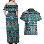 Maori Matariki Couples Matching Off Shoulder Maxi Dress and Hawaiian Shirt Green Galaxy Aesthetic Koru Art