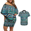 Maori Matariki Couples Matching Off Shoulder Short Dress and Hawaiian Shirt Green Galaxy Aesthetic Koru Art