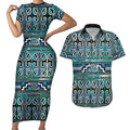 Maori Matariki Couples Matching Short Sleeve Bodycon Dress and Hawaiian Shirt Green Galaxy Aesthetic Koru Art