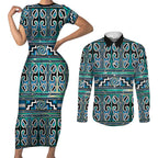 Maori Matariki Couples Matching Short Sleeve Bodycon Dress and Long Sleeve Button Shirt Green Galaxy Aesthetic Koru Art