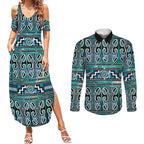 Maori Matariki Couples Matching Summer Maxi Dress and Long Sleeve Button Shirt Green Galaxy Aesthetic Koru Art