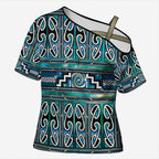 Maori Matariki Cross Shoulder Shirt Green Galaxy Aesthetic Koru Art