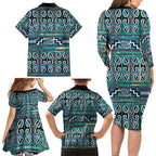 Maori Matariki Family Matching Long Sleeve Bodycon Dress and Hawaiian Shirt Green Galaxy Aesthetic Koru Art