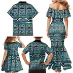 Maori Matariki Family Matching Mermaid Dress and Hawaiian Shirt Green Galaxy Aesthetic Koru Art