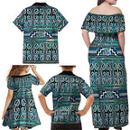 Maori Matariki Family Matching Off Shoulder Maxi Dress and Hawaiian Shirt Green Galaxy Aesthetic Koru Art