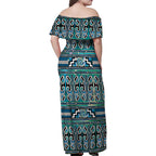 Maori Matariki Family Matching Off Shoulder Maxi Dress and Hawaiian Shirt Green Galaxy Aesthetic Koru Art
