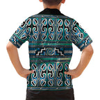Maori Matariki Family Matching Puletasi and Hawaiian Shirt Green Galaxy Aesthetic Koru Art