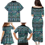 Maori Matariki Family Matching Puletasi and Hawaiian Shirt Green Galaxy Aesthetic Koru Art