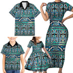 Maori Matariki Family Matching Short Sleeve Bodycon Dress and Hawaiian Shirt Green Galaxy Aesthetic Koru Art