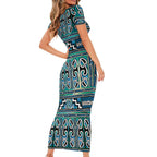 Maori Matariki Family Matching Short Sleeve Bodycon Dress and Hawaiian Shirt Green Galaxy Aesthetic Koru Art