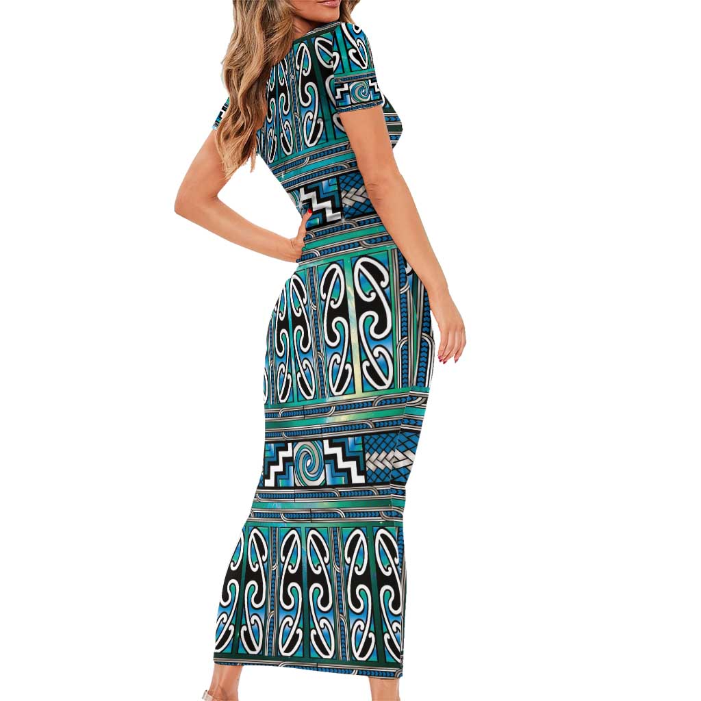 Maori Matariki Family Matching Short Sleeve Bodycon Dress and Hawaiian Shirt Green Galaxy Aesthetic Koru Art