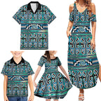 Maori Matariki Family Matching Summer Maxi Dress and Hawaiian Shirt Green Galaxy Aesthetic Koru Art