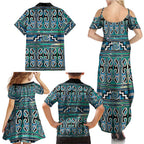 Maori Matariki Family Matching Summer Maxi Dress and Hawaiian Shirt Green Galaxy Aesthetic Koru Art