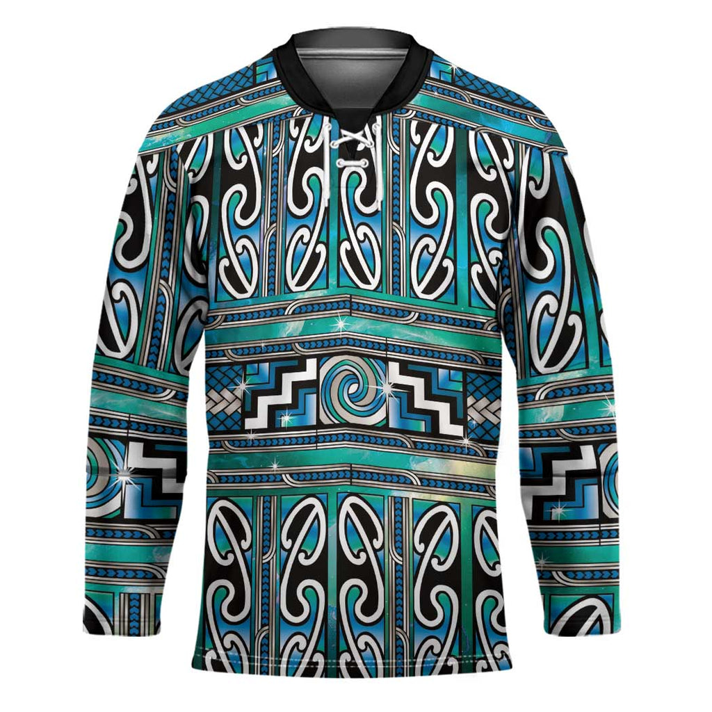 Maori Matariki Hockey Jersey Green Galaxy Aesthetic Koru Art