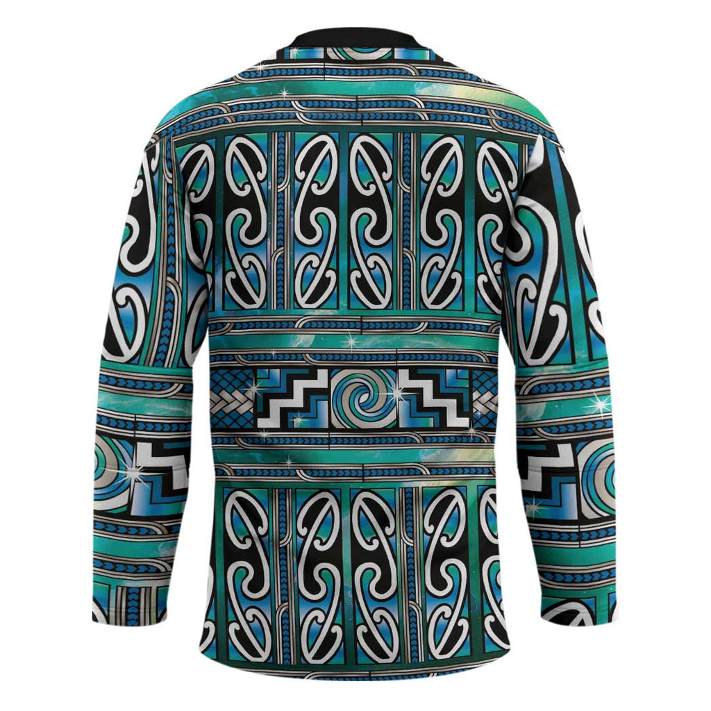 Maori Matariki Hockey Jersey Green Galaxy Aesthetic Koru Art