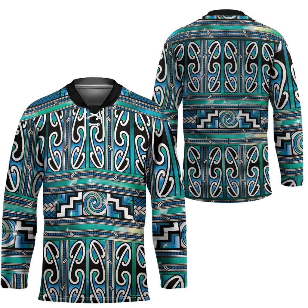 Maori Matariki Hockey Jersey Green Galaxy Aesthetic Koru Art