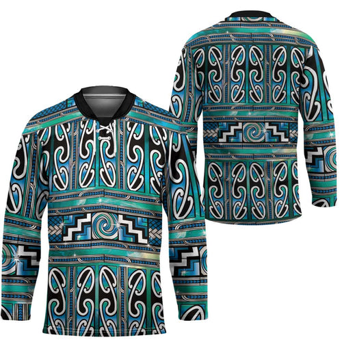Maori Matariki Hockey Jersey Green Galaxy Aesthetic Koru Art