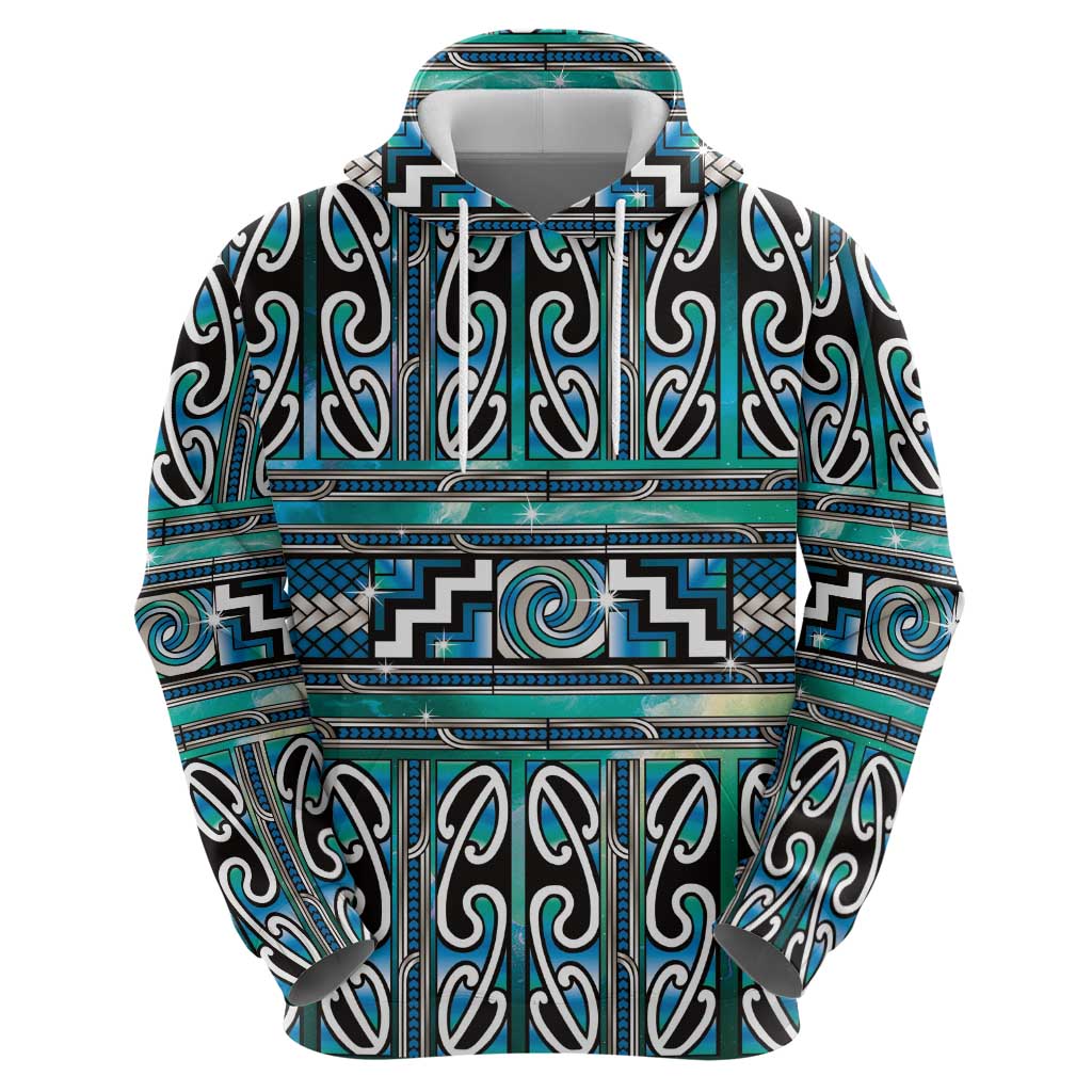 Maori Matariki Hoodie Green Galaxy Aesthetic Koru Art